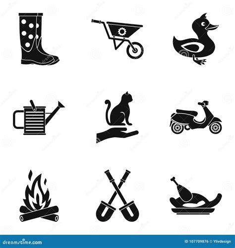 Peasant Farm Icons Set Simple Style Stock Vector Illustration Of