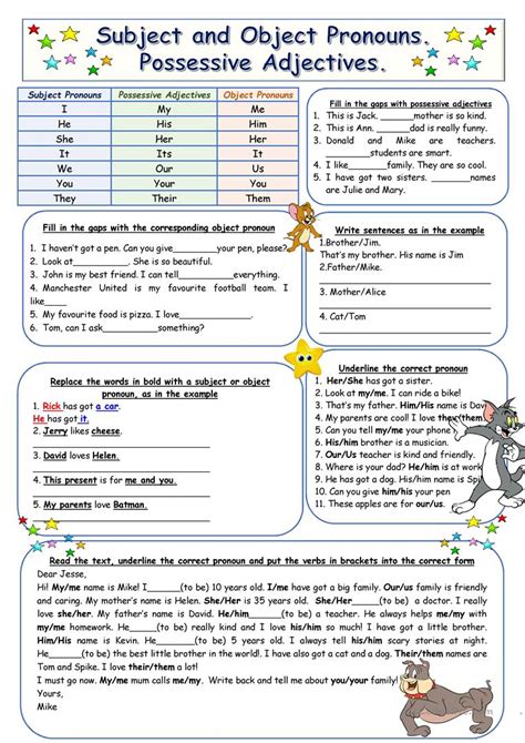 Object Pronouns And Possessive Adjectives English Esl Worksheets For