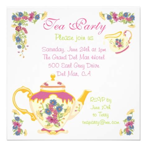 Victorian Tea Pot Tea Party Invitation 5.25" Square Invitation Card ...