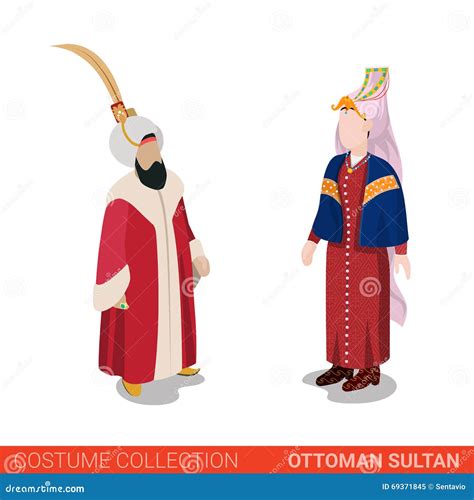 Ottoman Sultan Couple Turkey Traditional Costume Vector Flat Stock ...