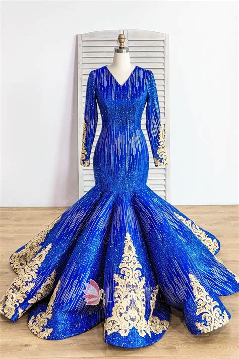 Dazzling Glitter Royal Blue Trumpet Prom Dress Lunss