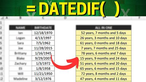 How To Calculate Full Age In Excel Datedif Function Day Month And