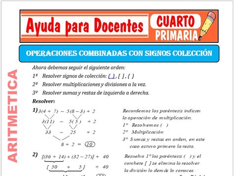 Operaciones Combinadas Con Signos De Colecci N Para Cuarto De Primaria