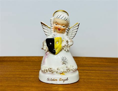 Vintage Napco October Angel Figurine Mask Tcraft Spaghetti Trim