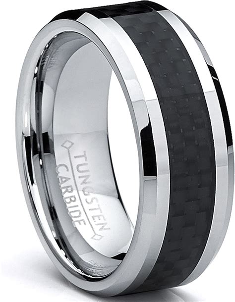 Ultimate Metals Co 8mm Mens Tungsten Carbide Ring Wedding Band Wcarbon Fiber Inlay