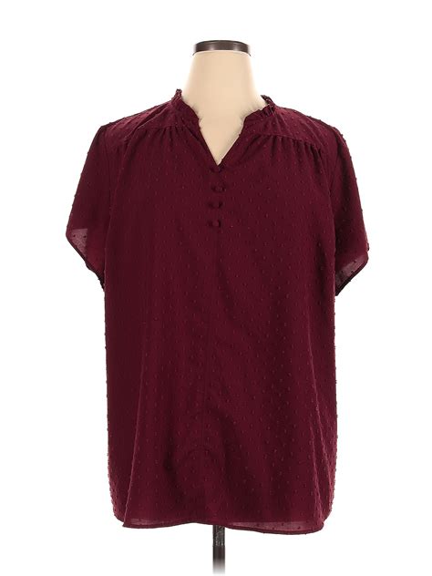 Croft And Barrow 100 Polyester Polka Dots Maroon Burgundy Short Sleeve