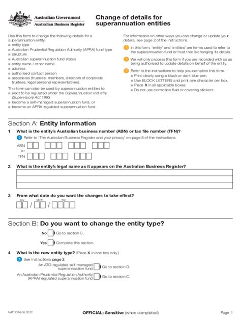 Fillable Online Instructions And Form Superannuation Entities Change Of