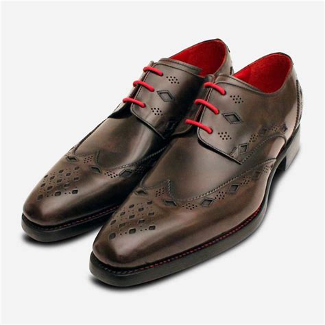 Jeffery West Brown Polished Premium Diamond Brogue Shoes