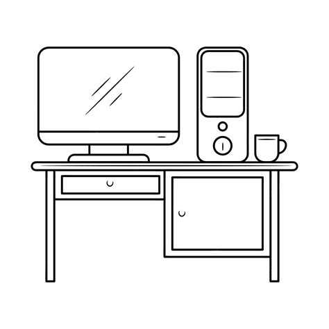 Premium Vector Desktop Computer On The Table With Hand Drawn Outline