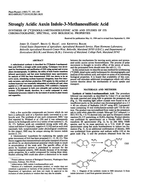 (PDF) Strongly acidic auxin indole-3-methanesulfonic Acid: synthesis of ...