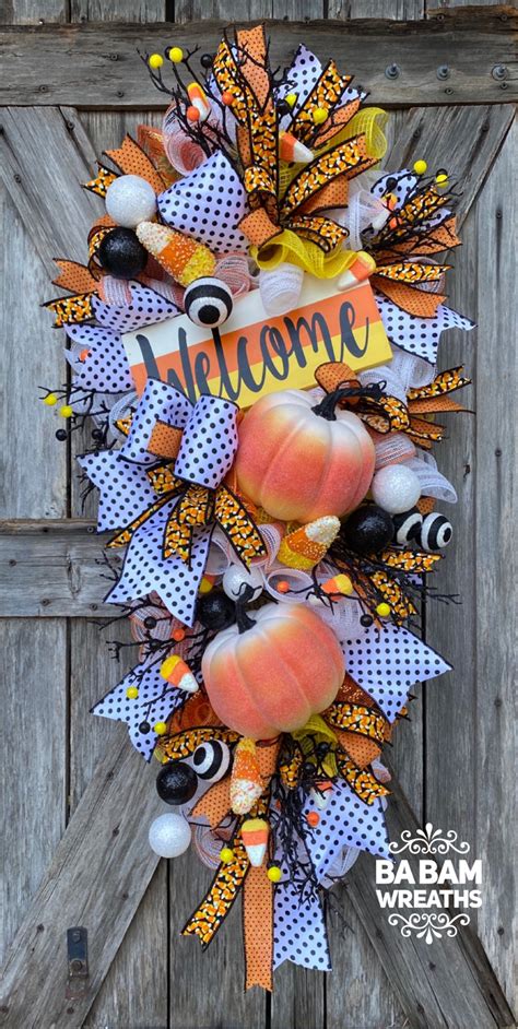 Halloween Wreath Candy Corn Wreath Halloween Swag Fall Wreath