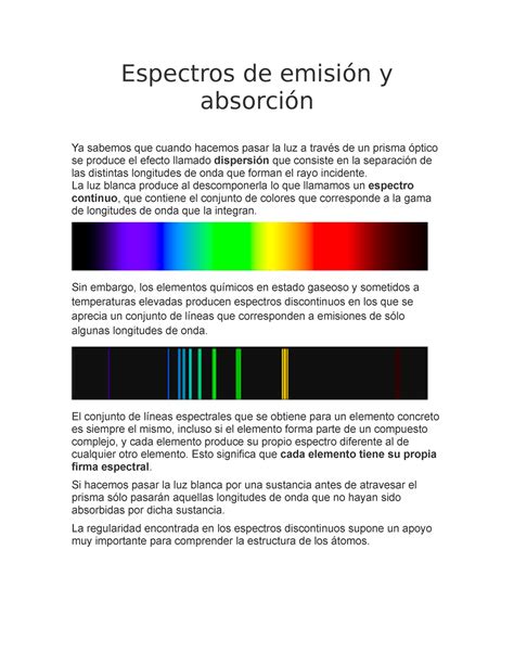 Espectros de emisión y absorción Espectros de emisión y absorción Ya