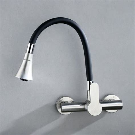 Black Wall Mounted Kitchen Faucet Dual Function Spray Head Water