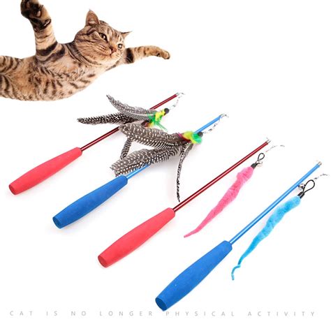 Feather Teaser Cat Toy Retractable Cat Feather Toy Wand With5 Assorted