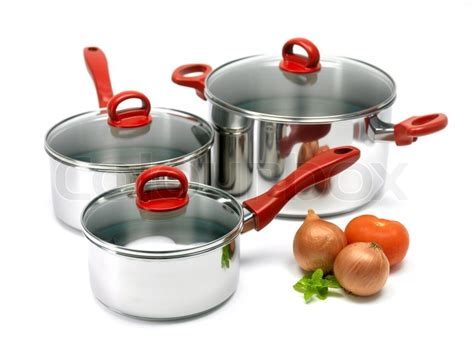 Silver Cooking Pots Isolated Against A Stock Image Colourbox