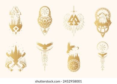 Viking Runes Symbols Golden Collection Hand Stock Vector Royalty Free