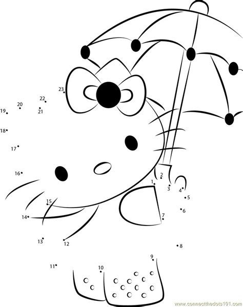 Hello Kitty With Umbrella Dot To Dot Printable Worksheet Connect The Dots