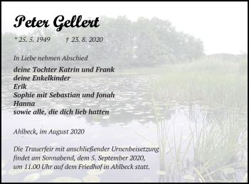 Traueranzeigen Von Peter Gellert Trauer Nordkurier