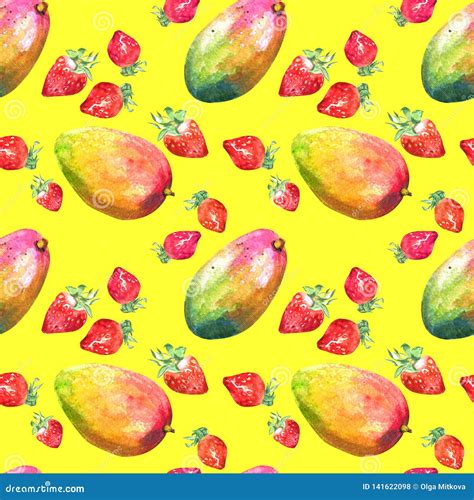 Watercolor Seamless Pattern With Hand Drawn Fresh Juicy Fruits Stock