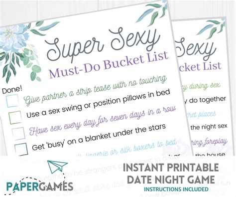 Romantic Super Sexy Bucket List Date Night Game Printable Etsy Date