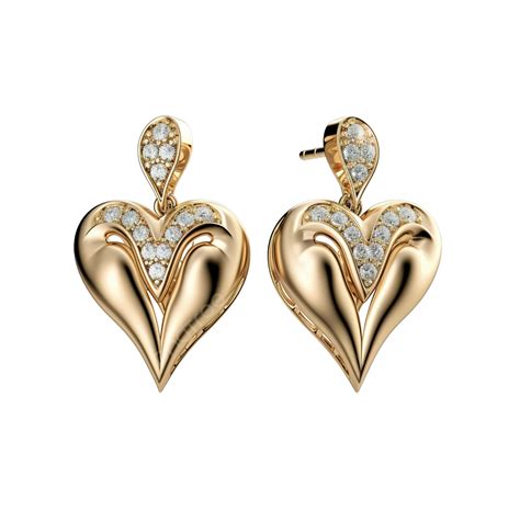 Gold Earring Heart Shape With Diamond Png Gold Chain Earring Png