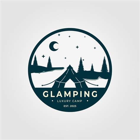 R Tulo Do Logotipo Glamping Noite Um Lago Dan Da Lua Cone De