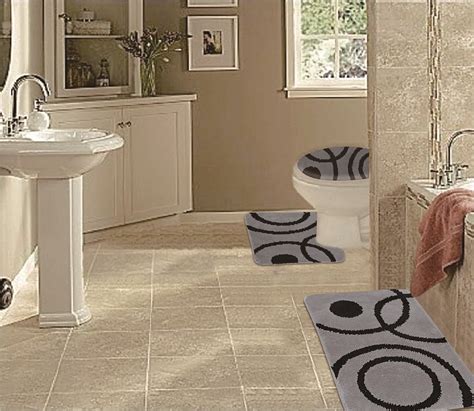 WPM 3 Piece Bath Rug Set CIRCLE Pattern Bathroom Rug (50CMx80CM)/large Contour Mat (50CMx50CM ...