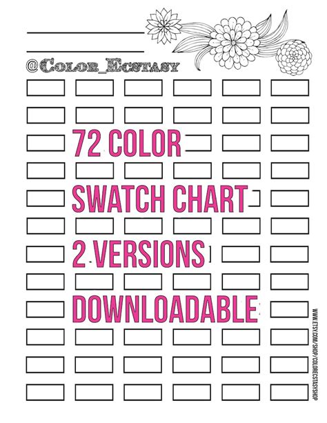 72 Color Blank Swatch Chart Template Download And Print For Colored Pencils Markers Etsy