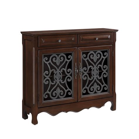 2 Drawer Wooden Console Table with 2 Metal Scrolled Front Doors, Brown - Walmart.com - Walmart.com