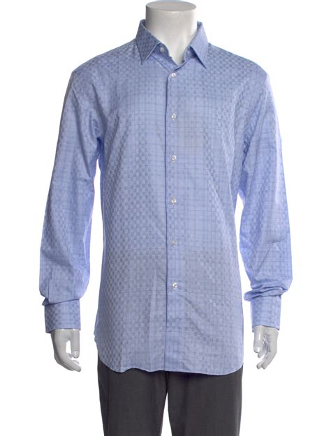 Brioni Plaid Print Long Sleeve Dress Shirt Blue Dress Shirts