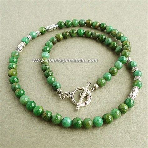 African Green Jade Mens Beaded Natural Stone Necklace Handmade 30