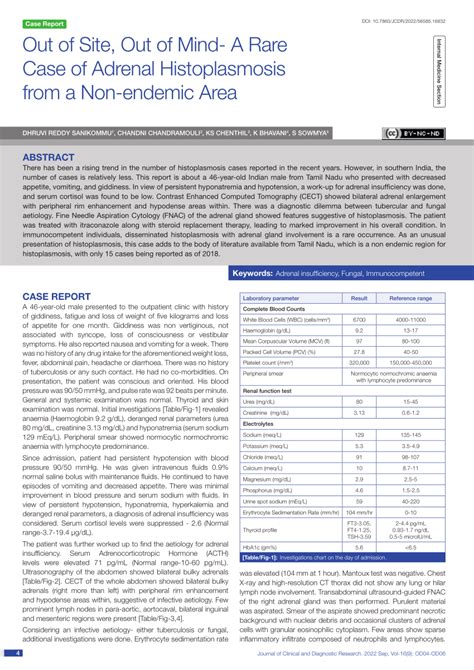 Pdf Out Of Site Out Of Mind A Rare Case Of Adrenal Histoplasmosis From A Non Endemic Area