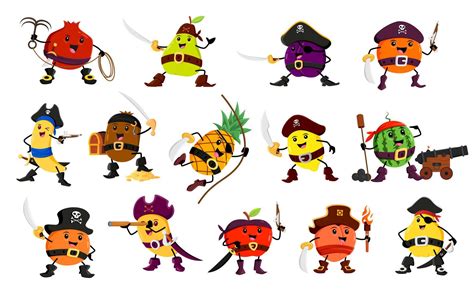 Cartoon Fruit Pirate And Corsair Fruit Characters 46915235 Vector Art