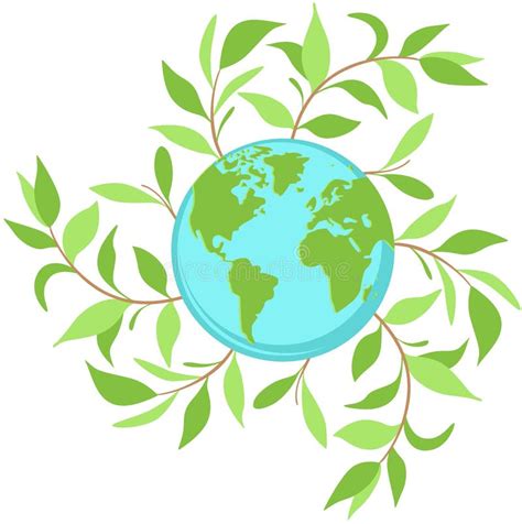 Globe With Green Leaves Branches Stock Vector Illustration Of Foliage