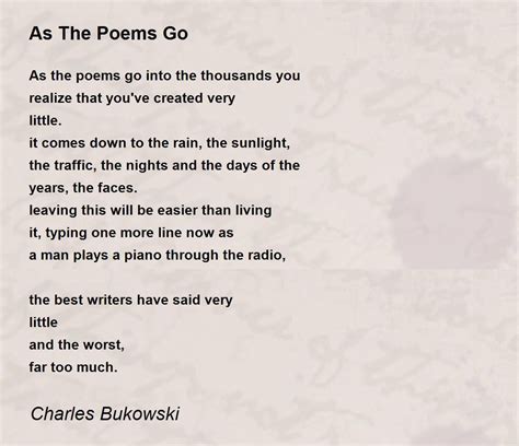 Poem As The Poems Go By Charles Bukowski Rpoetry