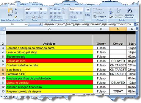 Planilha De Controle De Atividades