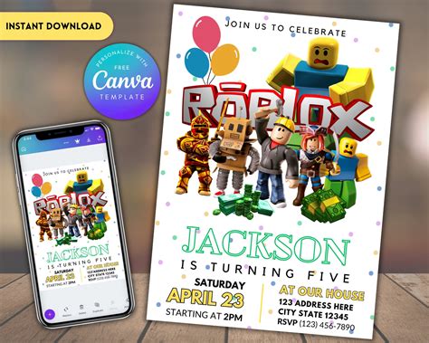 Editable Roblox Birthday Invitation Template Printable Birthday Party