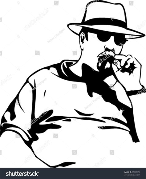 Man Panama Hat Smoking Cigar Image Vectorielle De Stock Libre De