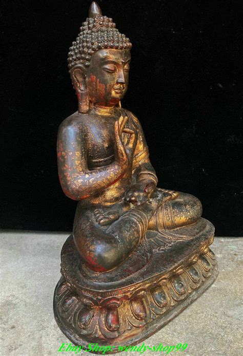 Old China Purple Bronze Gilt Seat Lotus Shakyamuni Amitabha Buddha