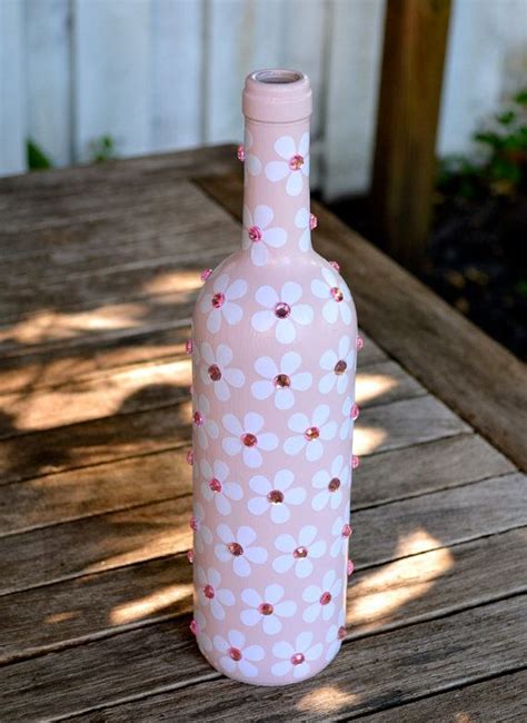 pink floral inspired upcycled decorative glass bottle diy floral