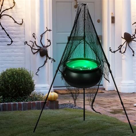 Halloween Decor Outdoor Large Witches Cauldron On Tripod With Led Light Yard Home