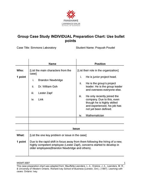 Mgmt Group Case Assignment Individual Preparation Chart Group