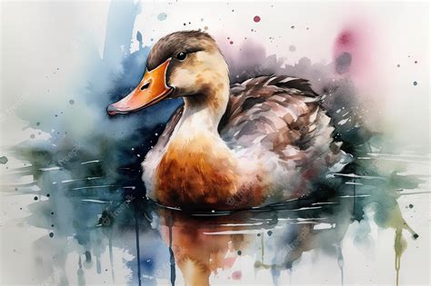 Premium Photo A Watercolor Painting Of A Duck With A Yellow Bill