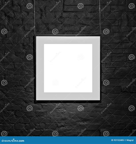 Empty Square Frame On Black Brick Wall Blank Space Poster Or Art Frame