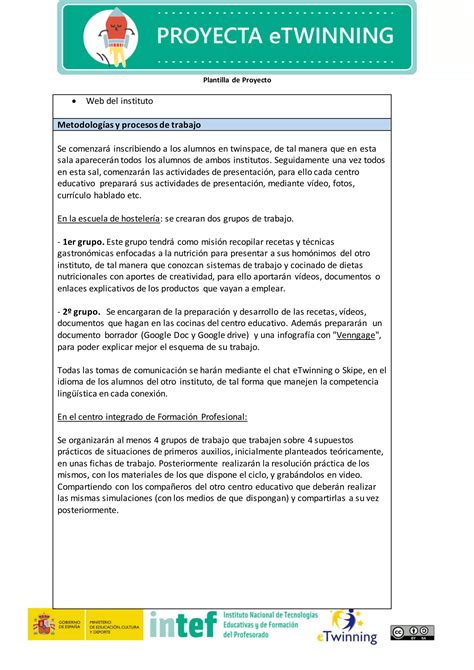 Plantilla De Proyecto Etwinning Pdf