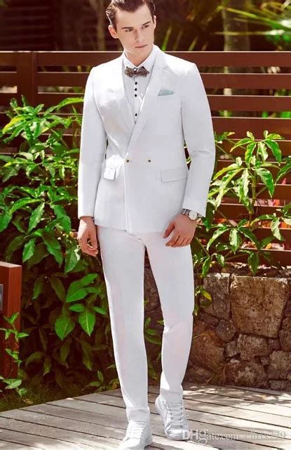 Tailored Double Breasted White Men Suits Elegant Men Tuxedos For