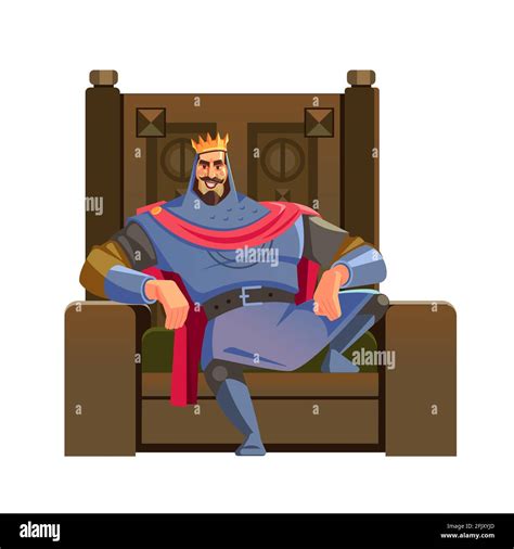 Cartoon King Majesty Happy King Character On The Throne Wearing Crown