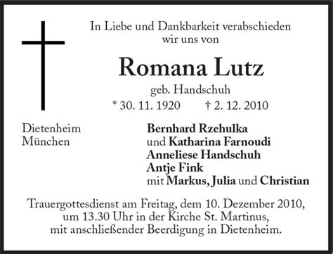 Traueranzeigen Von Romana Lutz Sz Gedenken De