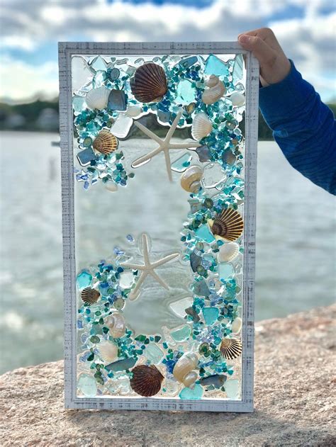 Beach Glass Window Beach Glass And Shells In Frame Etsy Sea Glass Crafts Glass Crafts