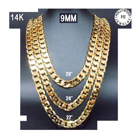 24 Inch 14K Gold Chain Cuban Necklace Men 9MM Link w/ Real Solid Clasp ...